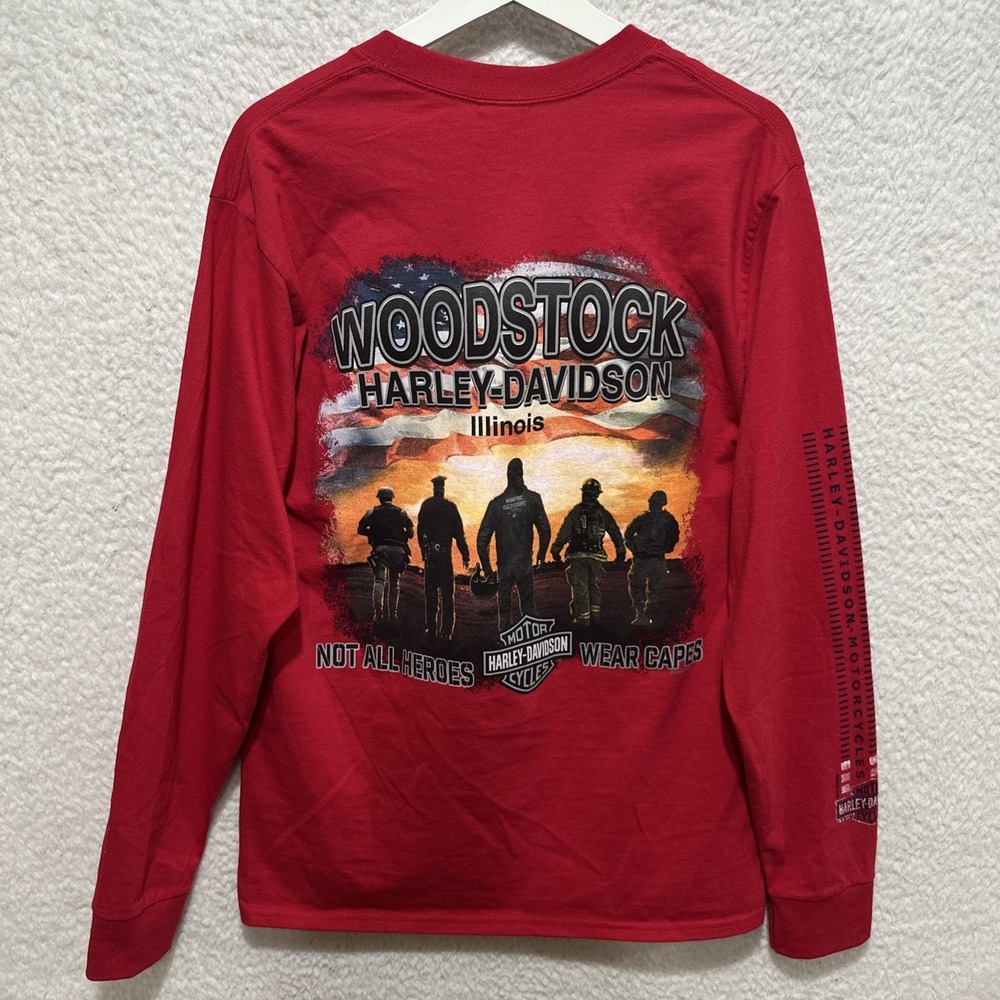 Harley Davidson Woodstock LS Tshirt‎ Not All Heroes Wear Cape Graphic Print Sz M